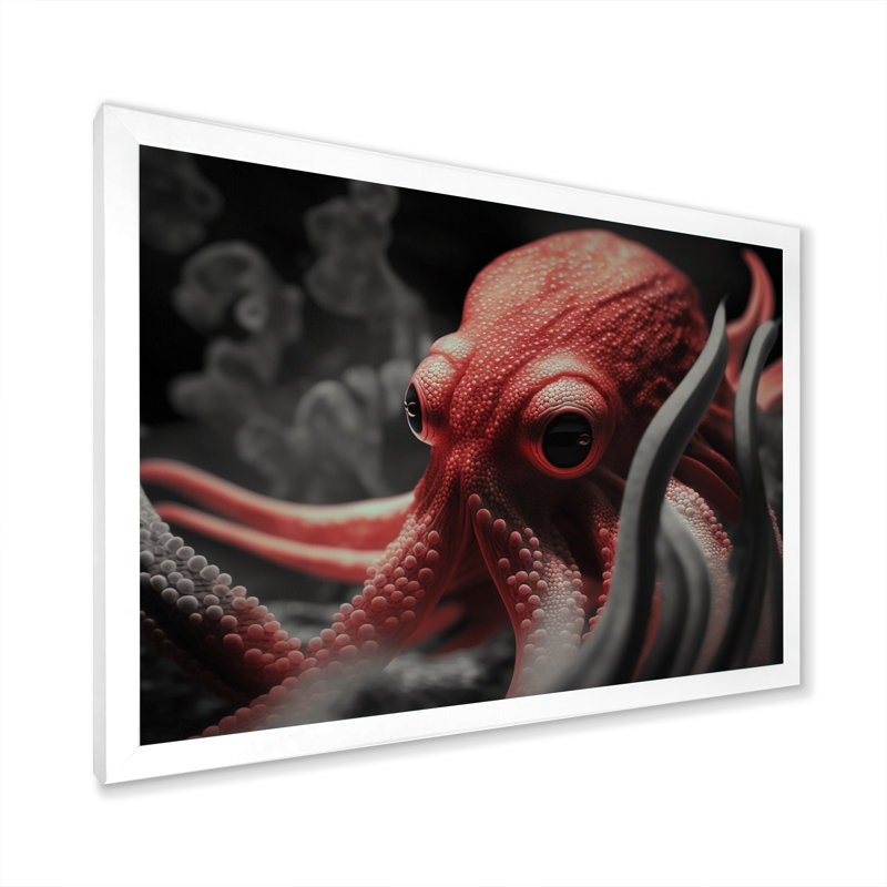 Portrait de pieuvre rouge - photographie, H 16 po x l 32 po x P 1 po, Cadre photo blanc