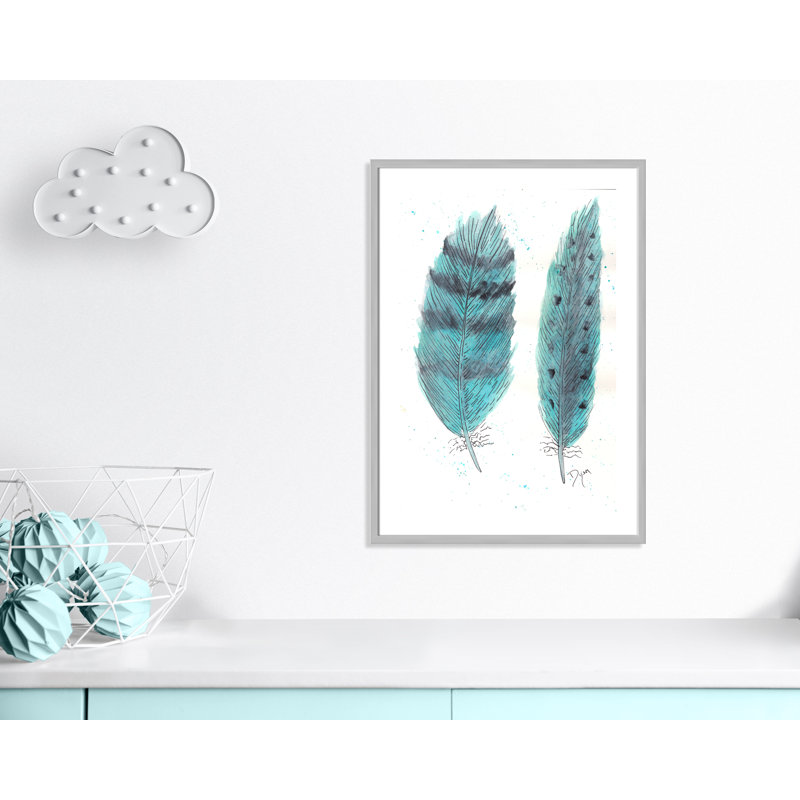 «Feathers in Turquoise II», art encadré, H 35,5 po x l 25,5 po x P 1,18 po, Cadre argenté