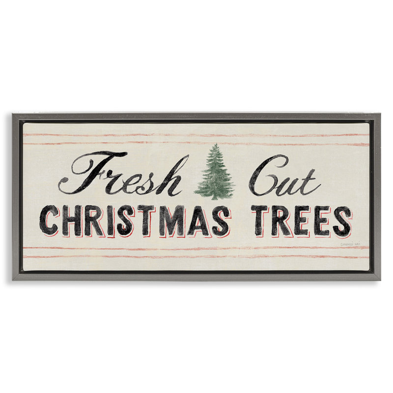 Arbres de Noël frais coupés rétro, Cadre flottant gris lustré, H 14 po x l 31 po