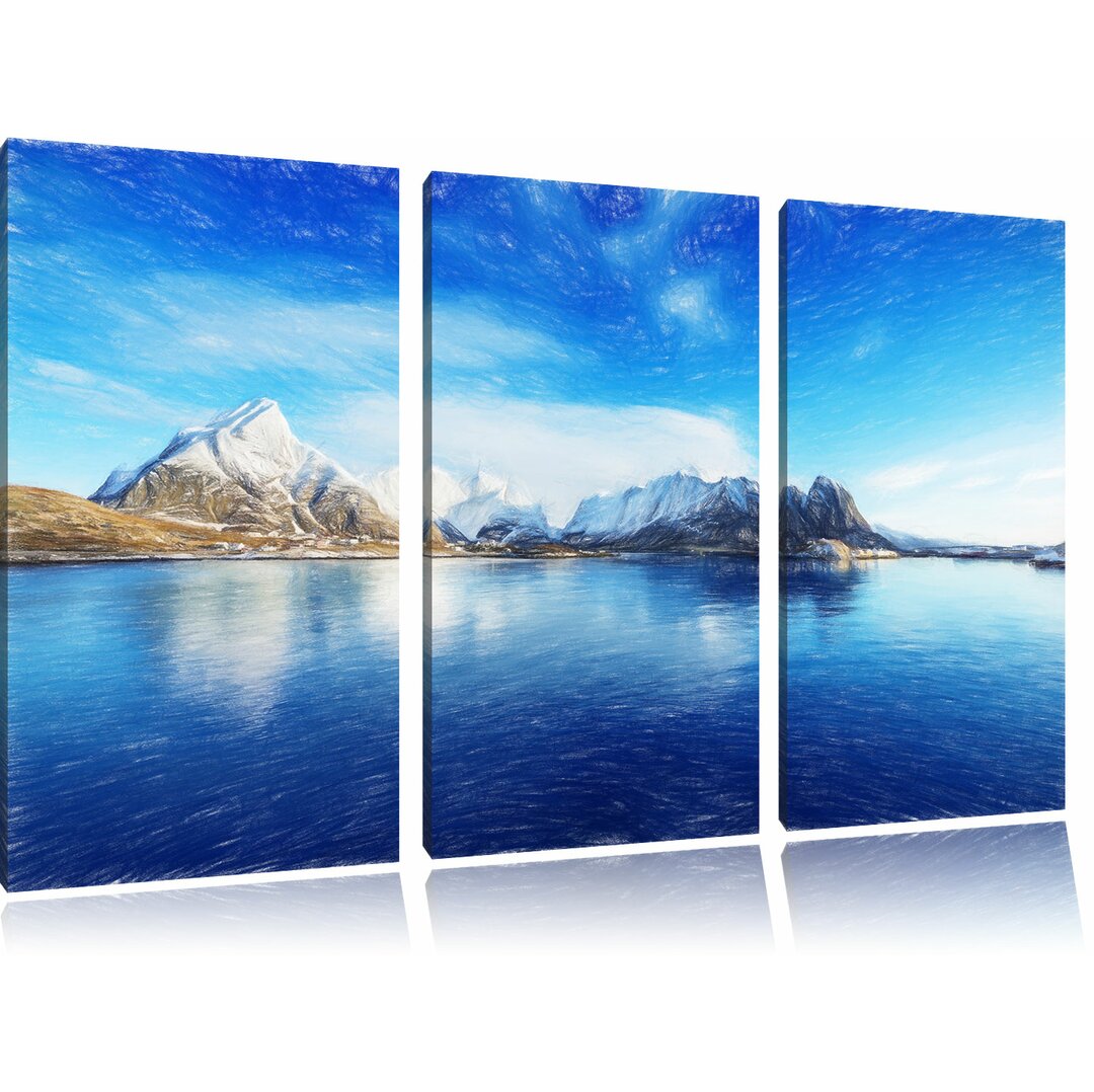 3-tlg. Leinwandbilder-Set „Lofoten in Norwegen“, Grafikdruck