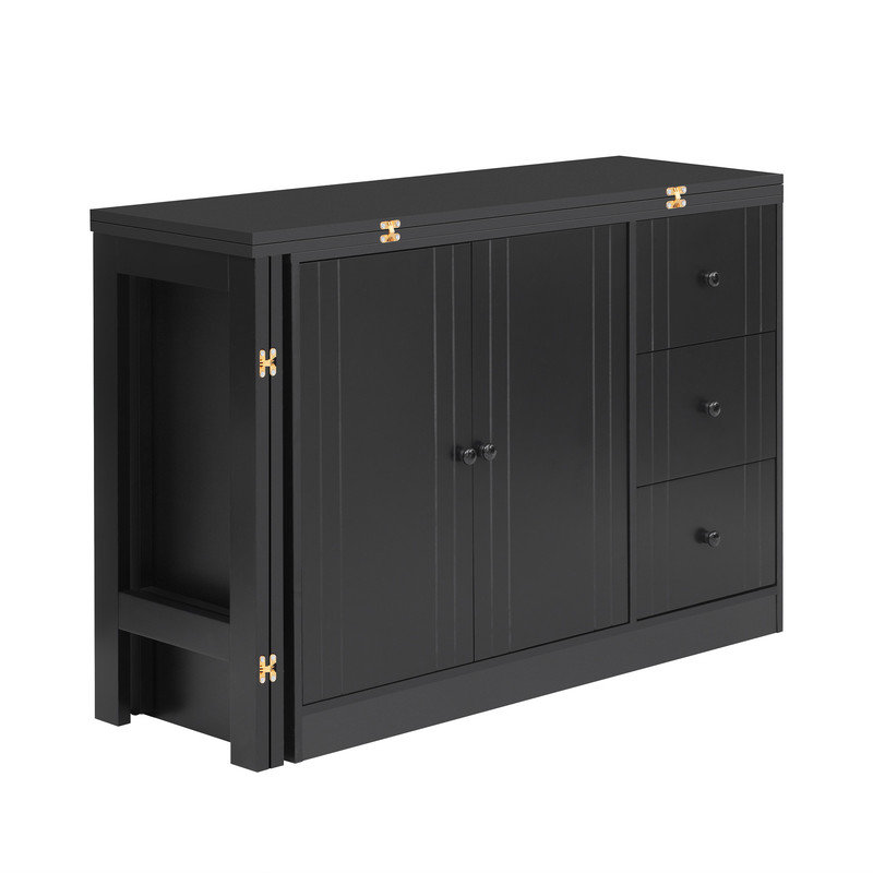 Kitchen Island with Extendable Dining Table,Converts Into a Dining Table and Adjustable Pull-Out Top, Black