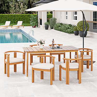 Ensemble de salle à manger d'extérieur 7 pièces (4 pièces sans accoudoir + 2 pièces avec accoudoirs et 1 table)