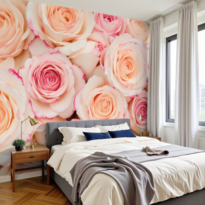 Papier peint auto-adhésif à motif de pétales de roses romantiques et blanches à motif de pétales doux H 100 po x l 144 po, papier peint amovible en PVC, adhésif pour chambre à coucher, bureau à domicile