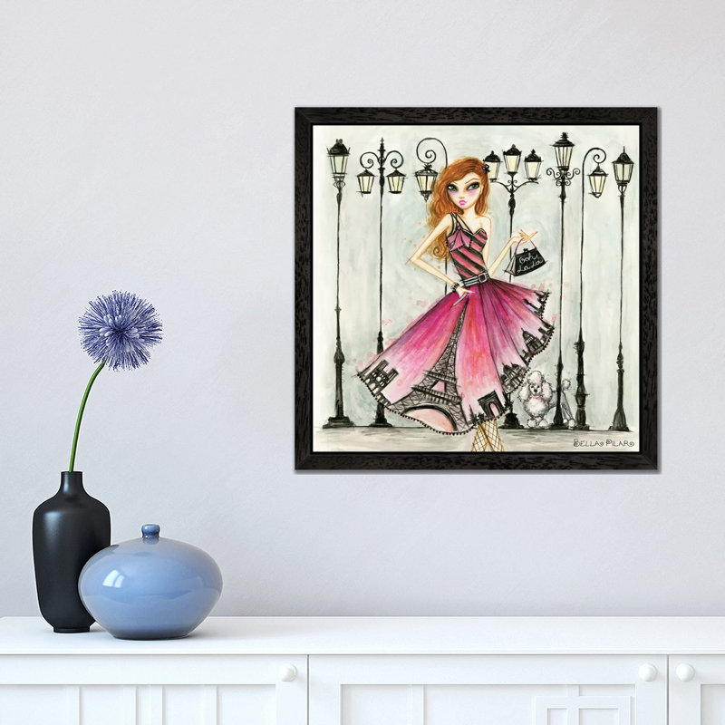 Paris by Bella Pilar - Floater Frame Painting on Canvas, 45.72 cm H x 45.72 cm W, Black
