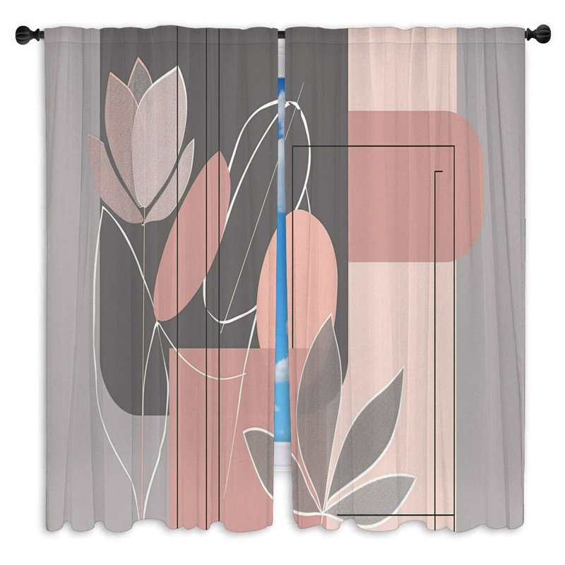 Rideaux de fenêtre à motif abstrait à motif de pétales abstraits - 2 panneaux, L 40 po x L 61 po