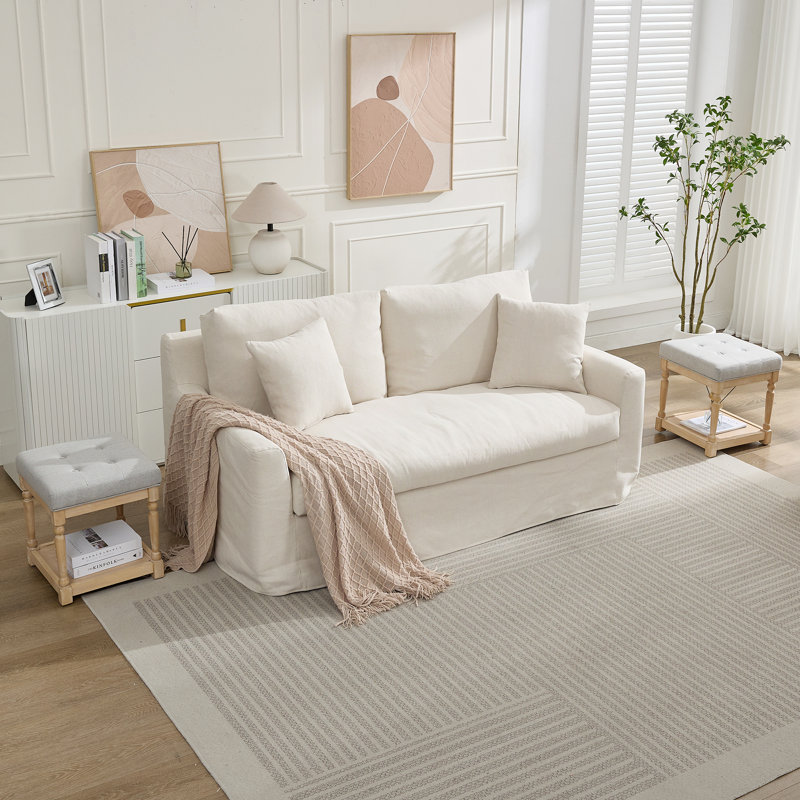 Table de bout en lin avec rangement Gladis (ensemble de 2), Gris