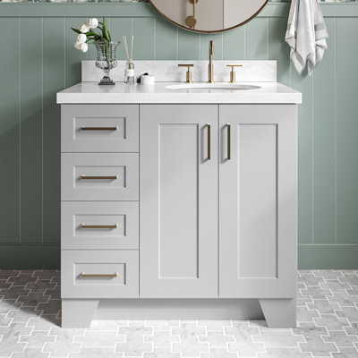 Freitas 37" W Wood Single Bathroom Vanity with Marble Top