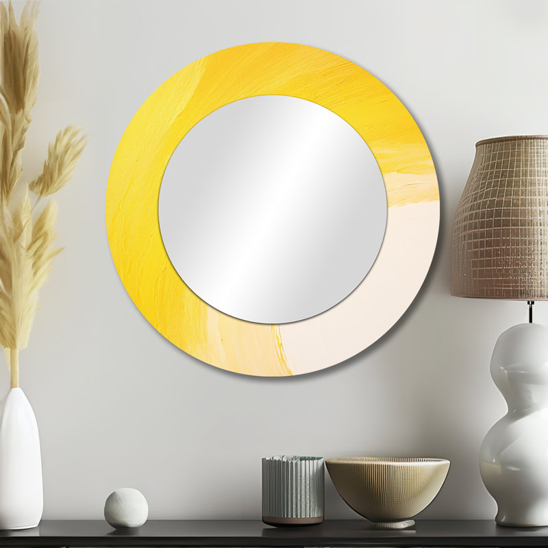 Savayah Yellow Chroma Curve - Rainbow Wall Mirror, Yellow Round Decorative Mirror, Printed Metal Art, 23" x 23"