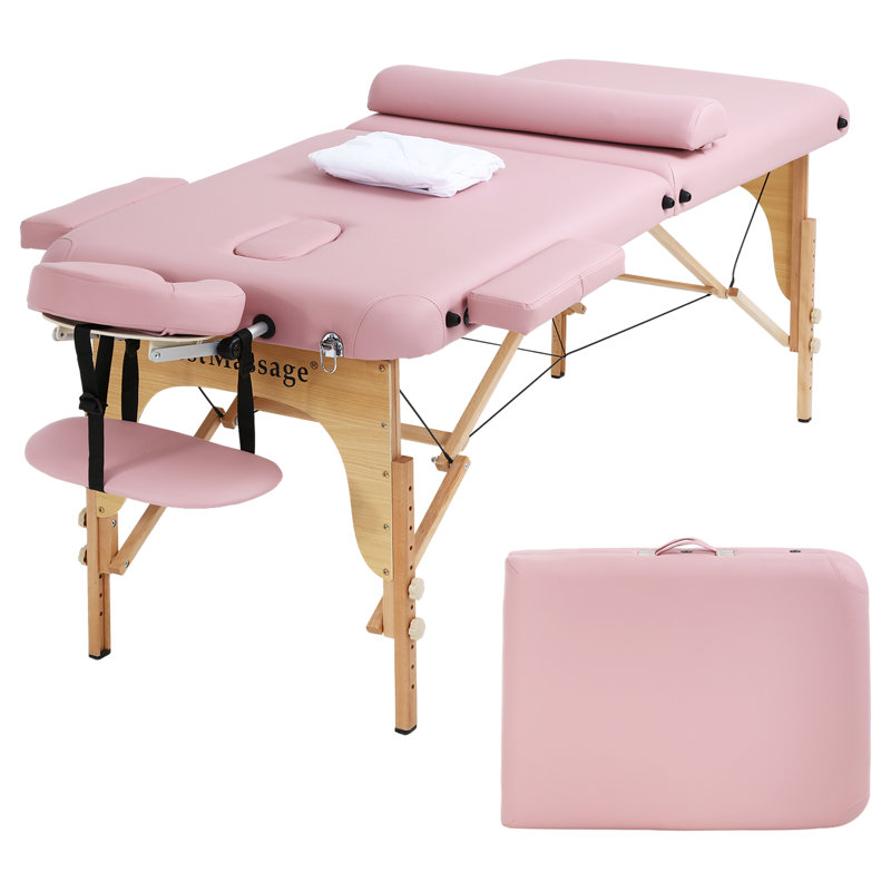 Table de massage 2 Lit de massage pliant en cuir PU Lit de spa réglable Lit de salon portatif avec poignée de transport pour la maison