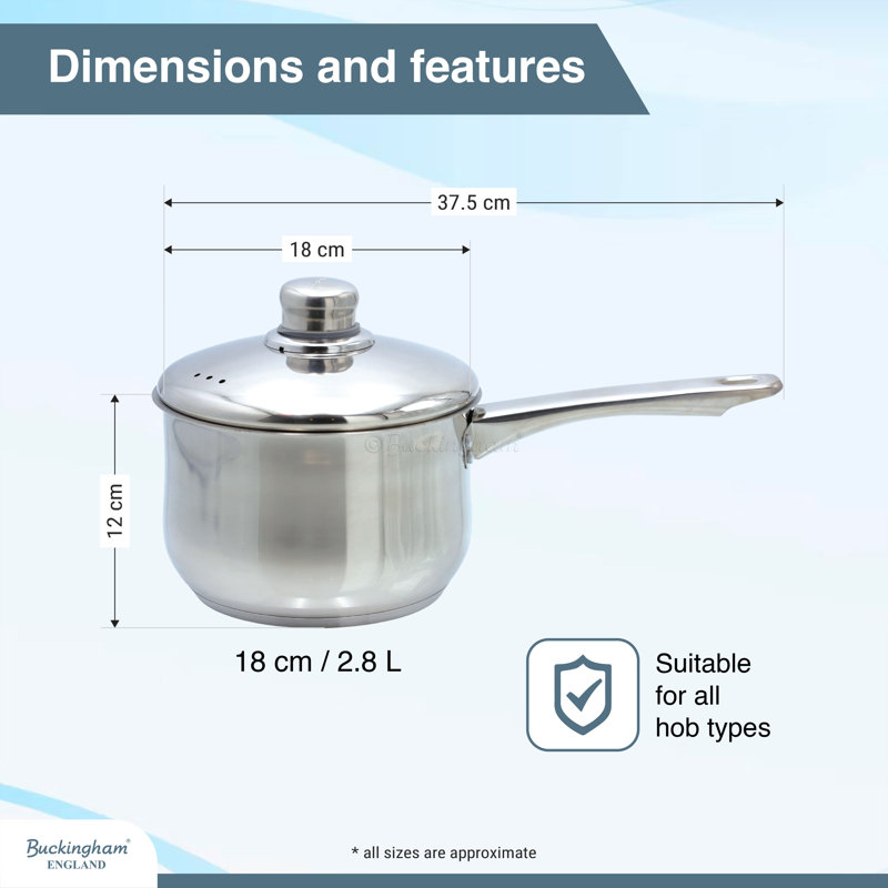 Buckingham Stainless Steel Deep Saucepan Induction Compatible 18 cm 2.8 Litres  
