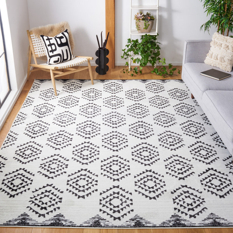 Tapis ivoire / noir Harlson Southwestern, Rectangle 5 pi 1 po x 7 pi 6 po