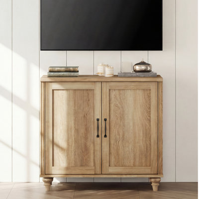 Corretta Farmhouse TV Stand For 43 Inch TV With 2 Wood Doors, Wood Universal TV Stand With Storage Cabinets, Entertainment Center TV Console Table For Living Room, Bedroom, Oak