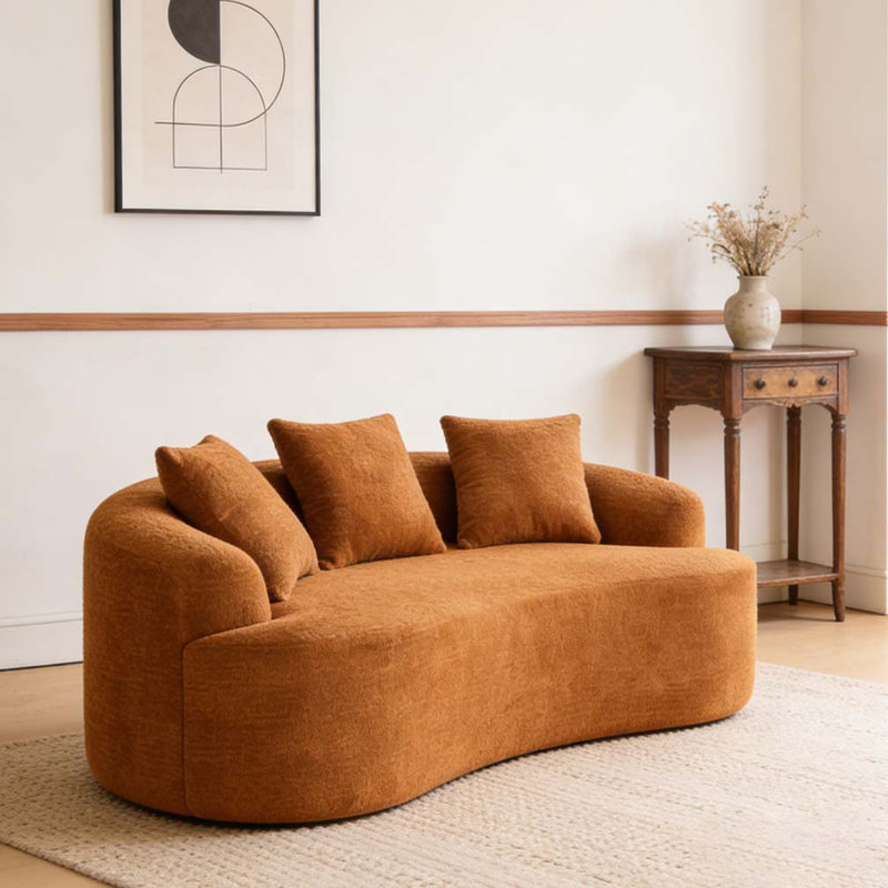 Causeuse incurvée Boneless: emballage compressé, tissu chenille, éponge 30D, sans assemblage, Orange