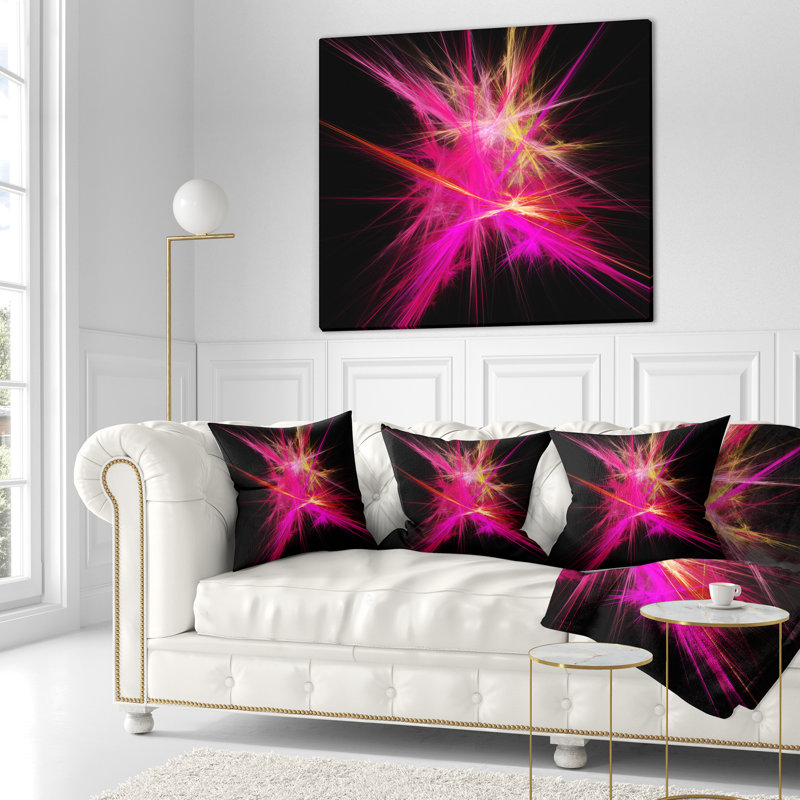 Rayures multicolores roses du chaos fractal - coussin imprimé abstrait, 16 po x 16 po, Coussin décoratif