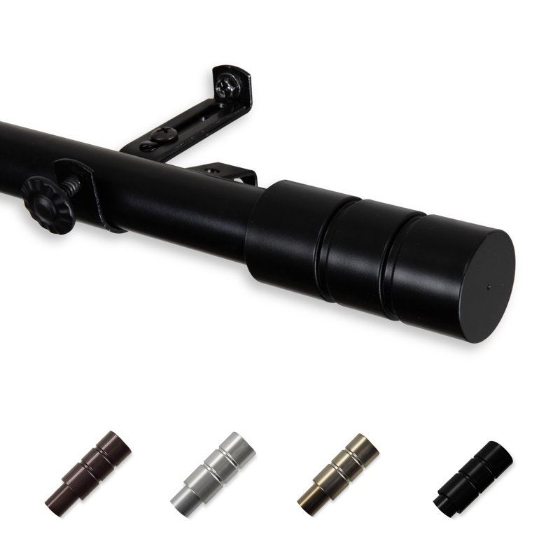 Billie-Claire Steel Adjustable 0.81'' Single Curtain Rod, Black, 18" - 28" W