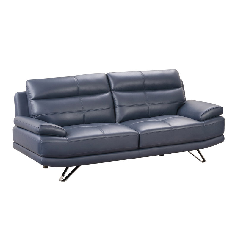 Canapé en cuir bleu marine EK530, Cuir véritable bleu marine