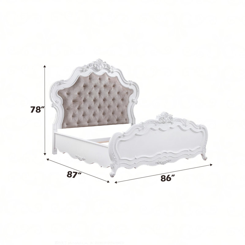 Lit Latisha en tissu et finition blanche, Très grand