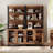 2 PCS Modern 72" Tall Bookcases With Glass Doors And Adjustable Shelves, Library Book Shelf With Storage Cabinet And Open Book Shelfs, Wood Bookshelves For Home Office, Living Room, Brown-594137667-594137666