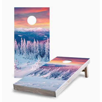 Ensemble de jeu de cornhole 2 x 4 Sunrise Winter Mountains | Comprend (2) planches (8) sacs et accessoires optionnels