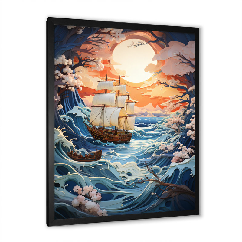 Iceberg orange sarcelle - majestueux Papercut II - impression, Cadre photo noir, H 20 po x l 12 po x P 1 po