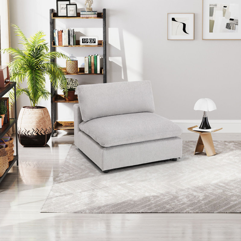 38.6'' Wide Fabric Soft-Upholstered Cushion Back Accent Chair, Light Gray