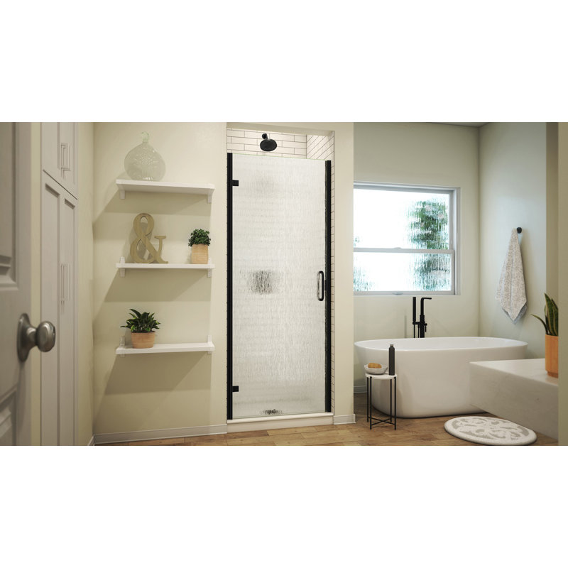 MP 30" W x 67" H Hinged Semi-Frameless Shower Door, Rain, Matte Black