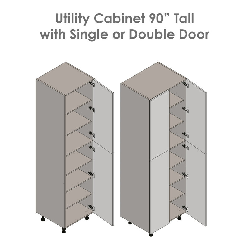 Armoire utilitaire 18 po x 96 po - Double porte - Avec porte blanche lustrée, Blanc mat, H 90 po x l 18 po