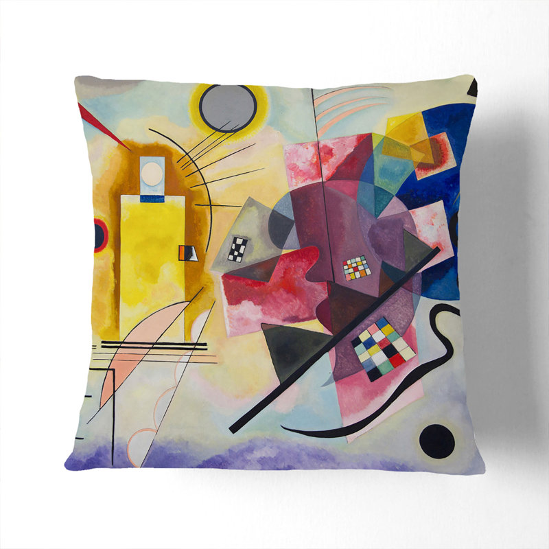 Yellow-Red-Blue Square Throw Cushion, 40cm H x 40cm W x 15cm D, Black
