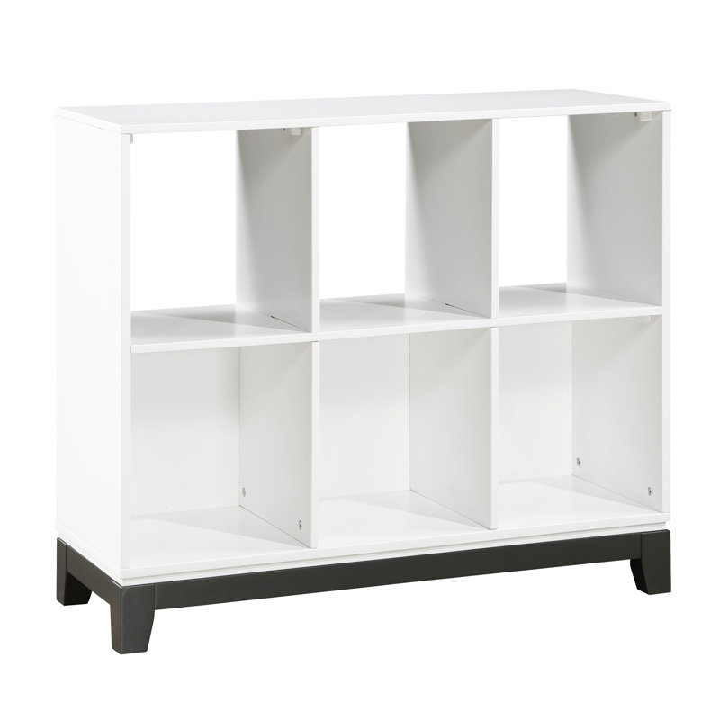 Meuble en bois avec bibliothèque à 6 tablettes et finition blanche, Blanc