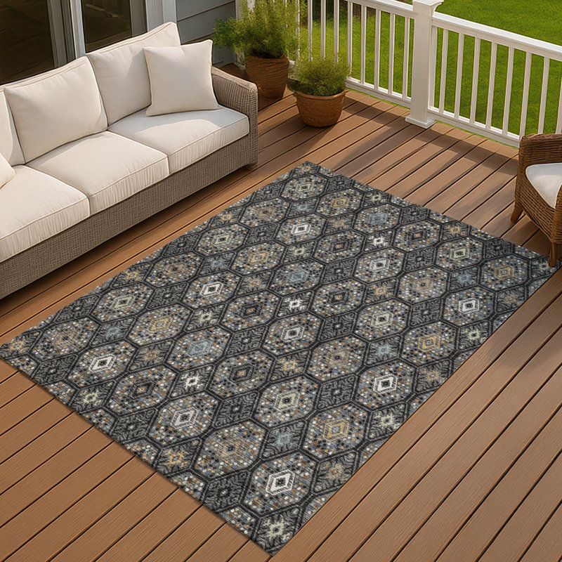 Machine Washable Indoor/Outdoor Chantille ACN2471 Global Rug, 5' x 7'6", Black