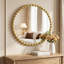 Miroir mural rond Marlowe Gold de 91 cm de diamètre, orné de perles et encadré en métal.-70892920-86070771