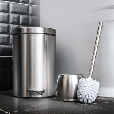 Petite poubelle en acier inoxydable 1,8 gallon avec couvercle et brosse de toilette