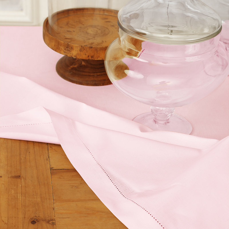Cotton Linen Hemstitch Tablecloth, Pink, 72" x 54"