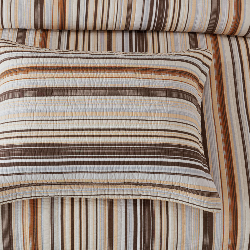 King Size Multi-Color Cotton Striped Reversible Quilt Set