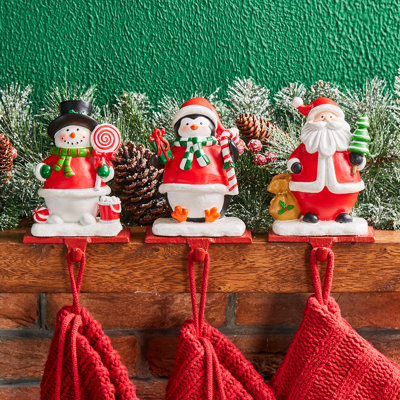 6.5''H Set of 3 Resin Santa, Snowman, Penguin Stocking Holder