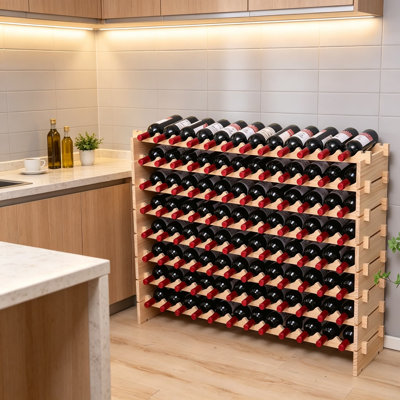 Wooden Stackable Modular Wine Rack Cabinet, Freestanding Countertop Wine Storage Display Stand for Floor Use