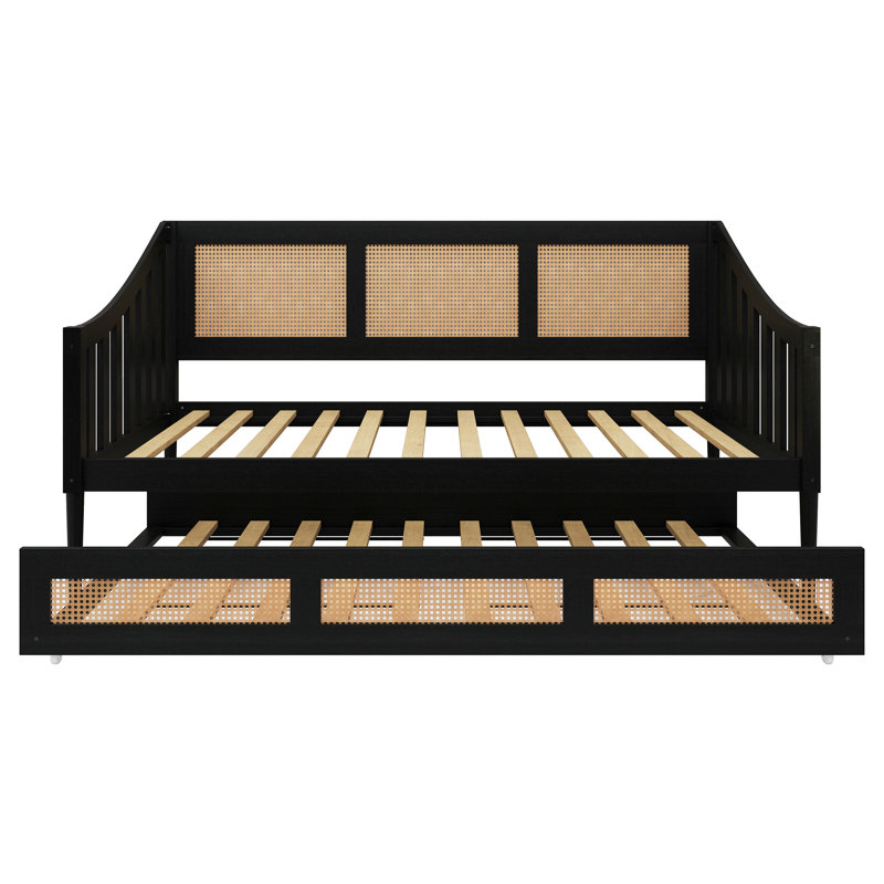 Twin Wooden Daybed with Twin Trundle, Black