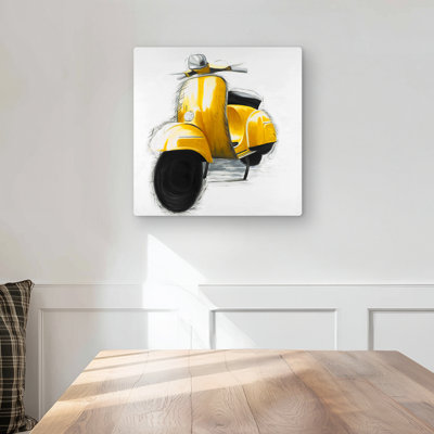 Yellow Italian Scooter - Black Motorcycle Metal Print Decor