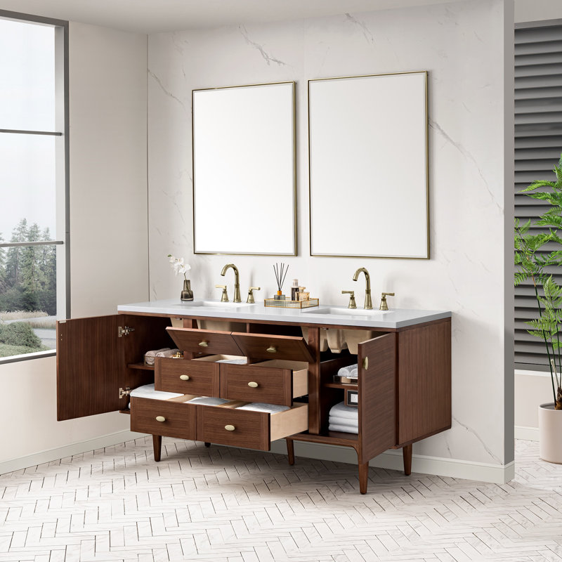 Amberly 72'' W Double Vanity, White Zeus, 8" Widespread