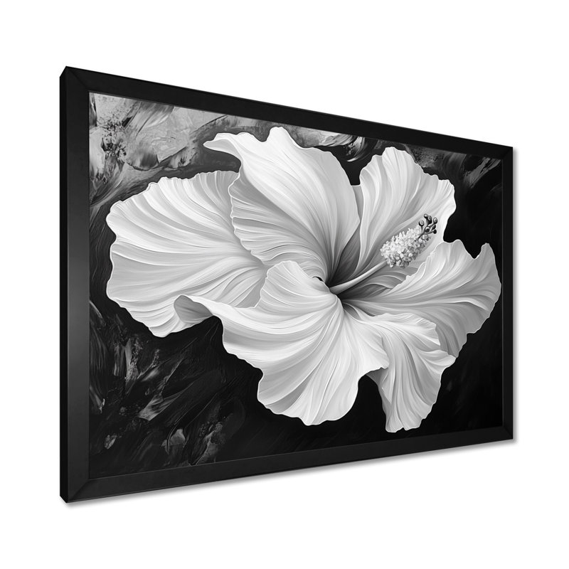 Hibiscus blanc au clair de lune - Tableau encadré sur toile, H 30 po x l 40 po, Cadre photo noir