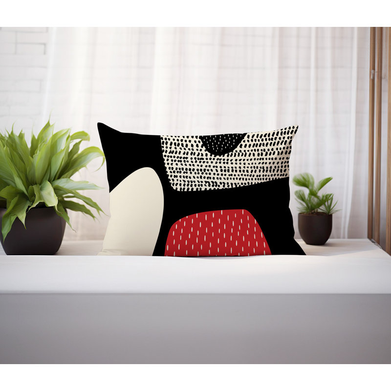 Coussin lombaire réversible intérieur / extérieur Vikka, H 14 po x l 20 po, Rouge / noir / blanc cassé