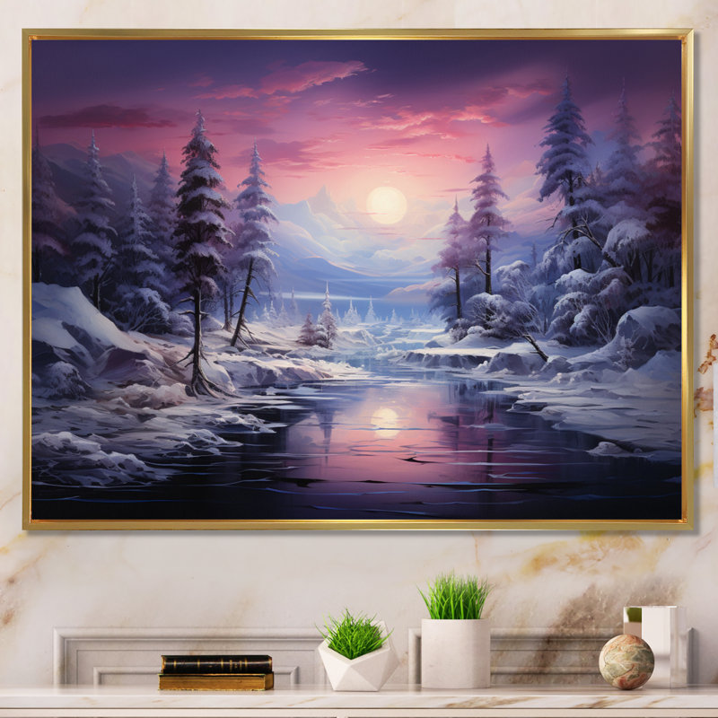 «Pine Tree Winters Magic I» sur toile, Cadre flottant doré, H 12 po x l 20 po x P 1 po