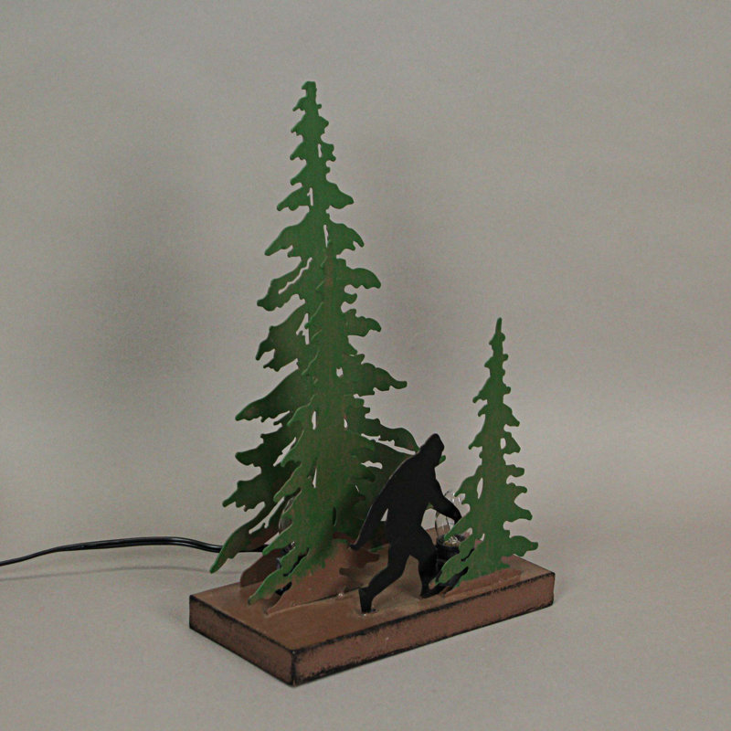 Rustic Black Metal Bigfoot Forest Stroll Accent Lamp