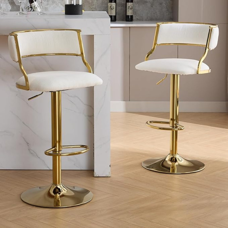 Swivel Upholstered Adjustable Height Counter Stool with Metal Frame, White