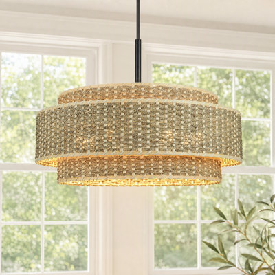 Altraud 6 - Light 24in Hand-Woven Rattan Dimmable Coastal Glam Chandelier