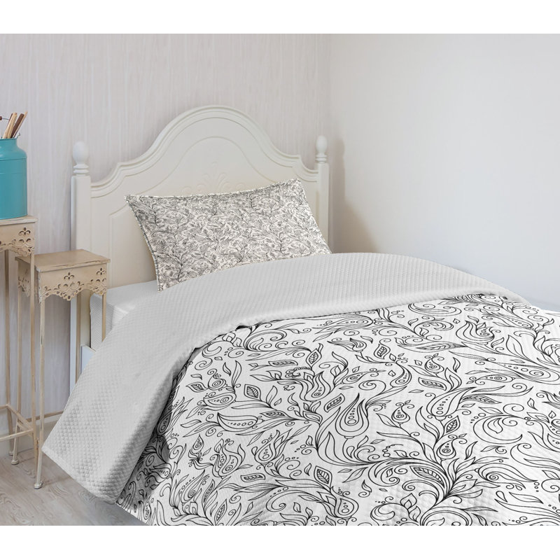 White Quilted Twin Bedspread Set with Pillow Sham