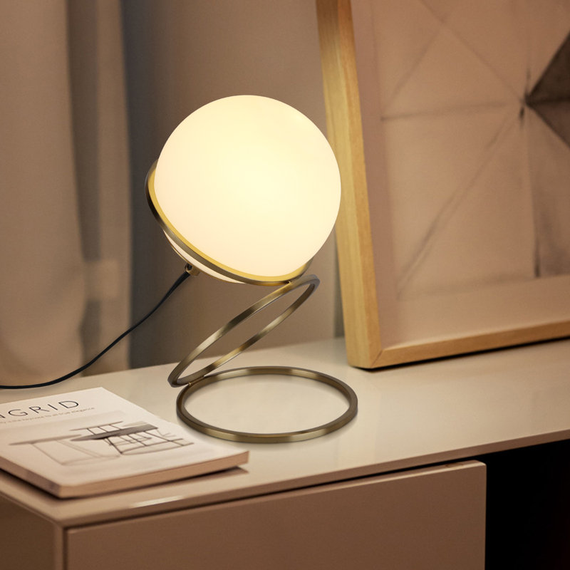 1-Light Small Table Lamp For Bedroom Brushed Bress Metal Bedside Lamp White Lamp Plug In Globe Table Lamp