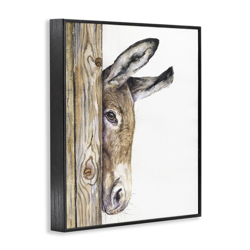«Cute Baby Donkey Animal Watercolor Paint», impression sur toile, Giclée encadrée noir minuit, H 14 po x l 11 po