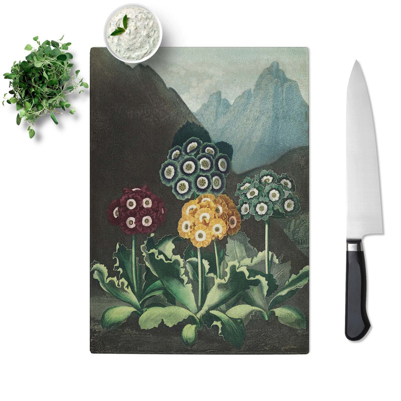 Tempered Glass Bears Ear Flowers by R.J. Thornton Chopping Board, 28.5cm W x 20cm L