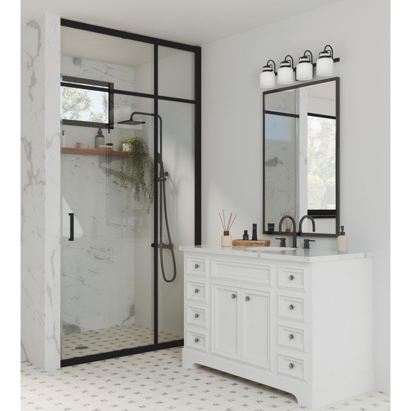 Éclairage pour meuble-lavabo à 4 lumières Baburam, Noir mat